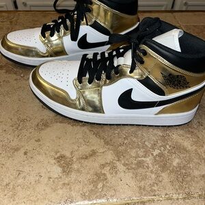 Jordan Gold and White Sneakers with Premium Metallic Finish